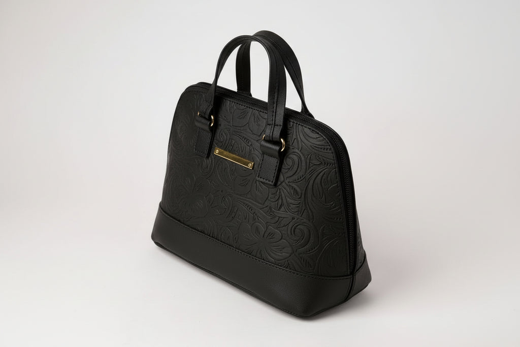 OYA - Bolso mini con grabado floral, doble asa de mano y correa larga desmontable