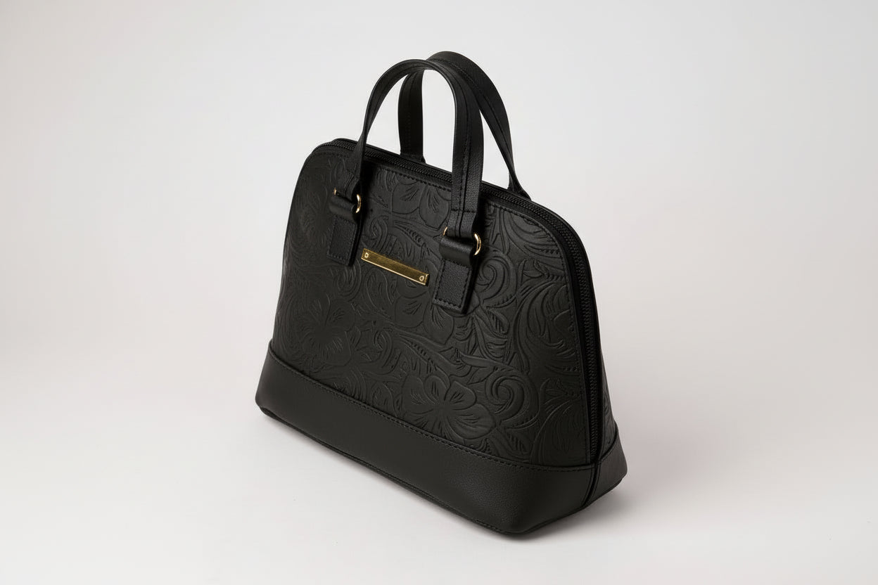 OYA - Bolso mini con grabado floral, doble asa de mano y correa larga desmontable