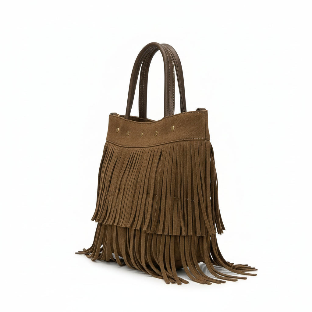 SONORA – Bolsa con flecos y detalles dorados estilo boho