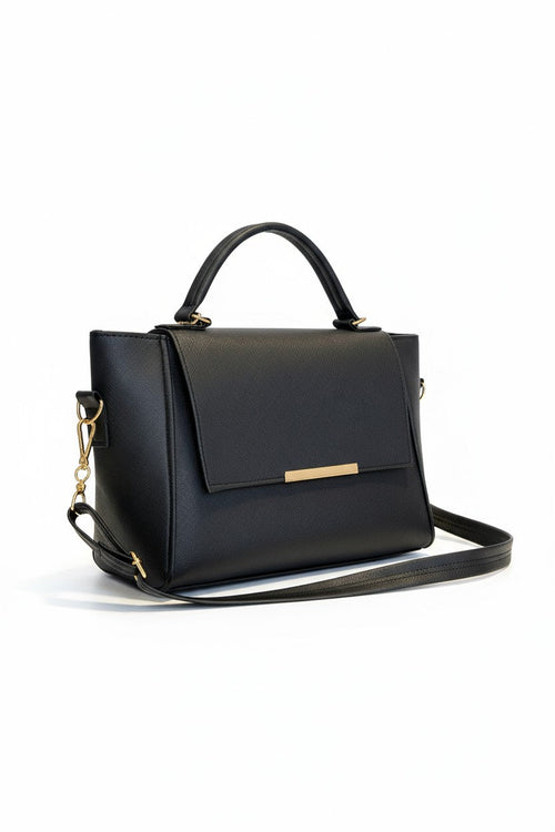 ALMA – Bolso estructurado con correa desmontable y detalle decorativo dorado