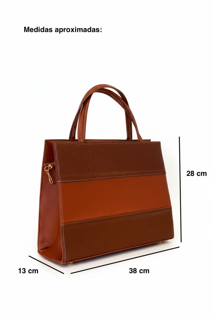 CATALINA – Bolsa estructurada con grabado floral y asas en contraste