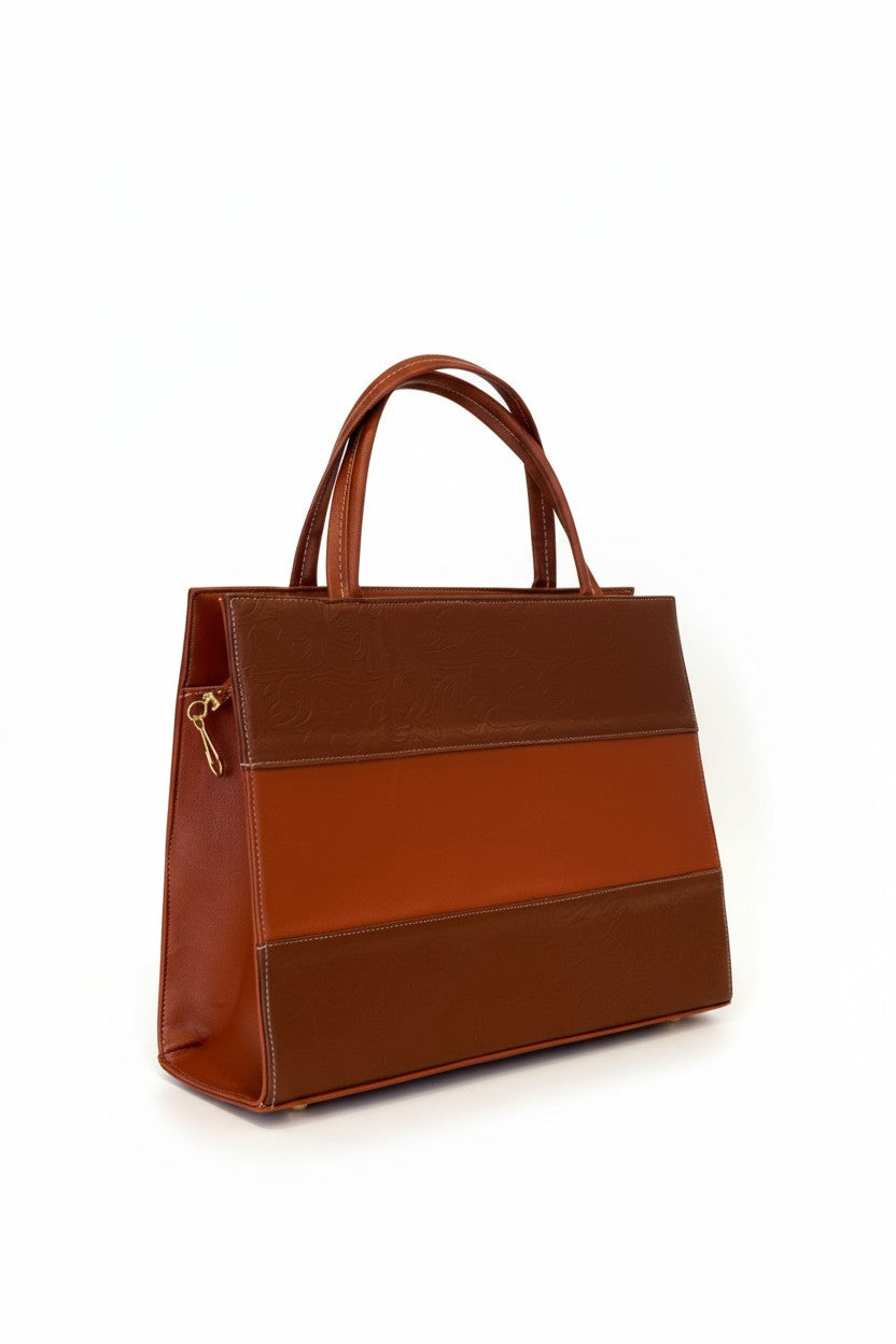 CATALINA – Bolsa estructurada con grabado floral y asas en contraste