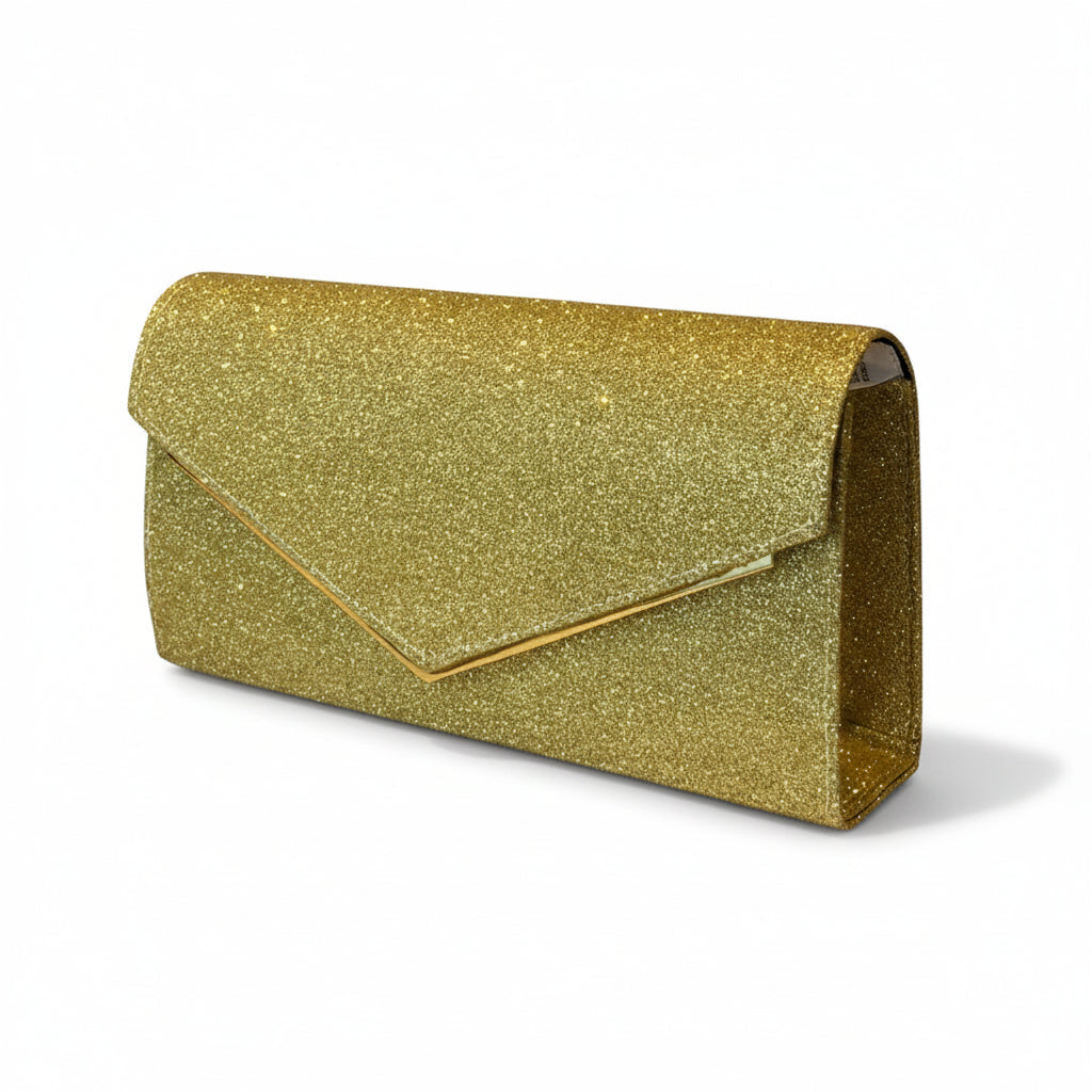 ARGOS - Bolso de mano tipo clutch formal de glitter dorado con cadena
