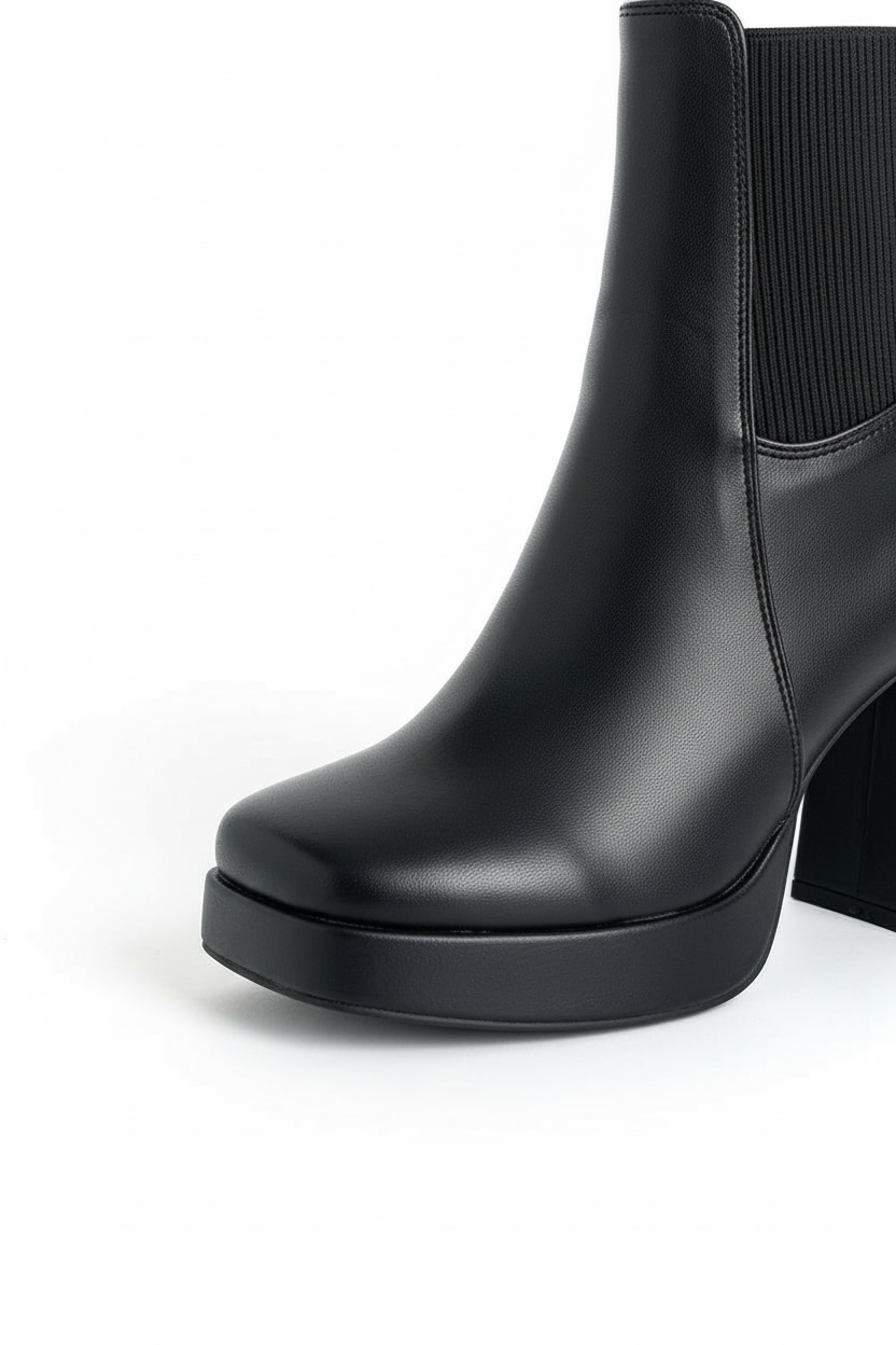 Bota negra chelsea con plataforma 2 cm y tacón bloque 9 cm, punta cuadrada, marca DALALI, tallas 23 a 26
