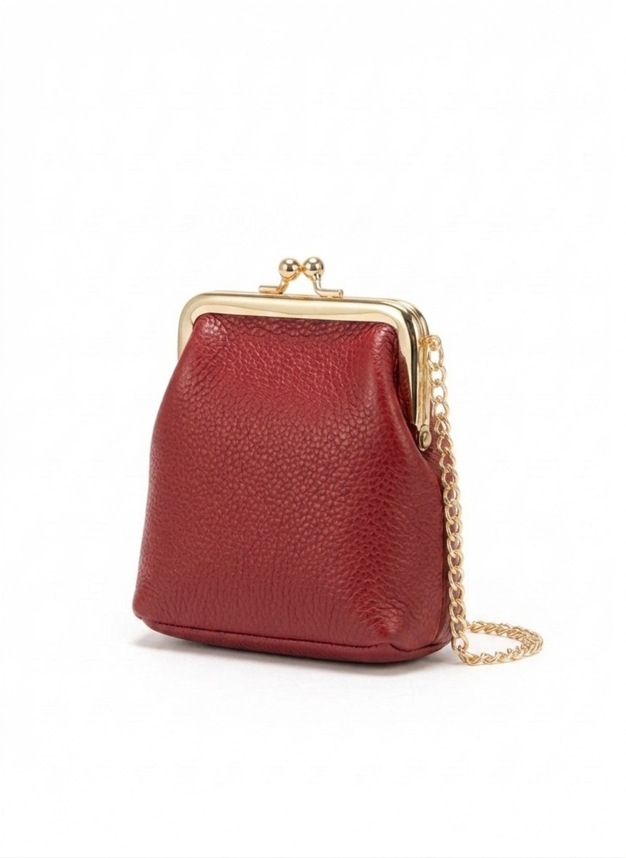 Monedero mujer verde pistache con broche kiss lock dorado, cadena eslabonada y textura pebble – DALALI
