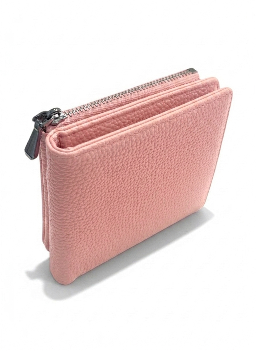 Cartera mujer color rojo con zipper plateado, textura pebble y ranuras para tarjetas – DALALI