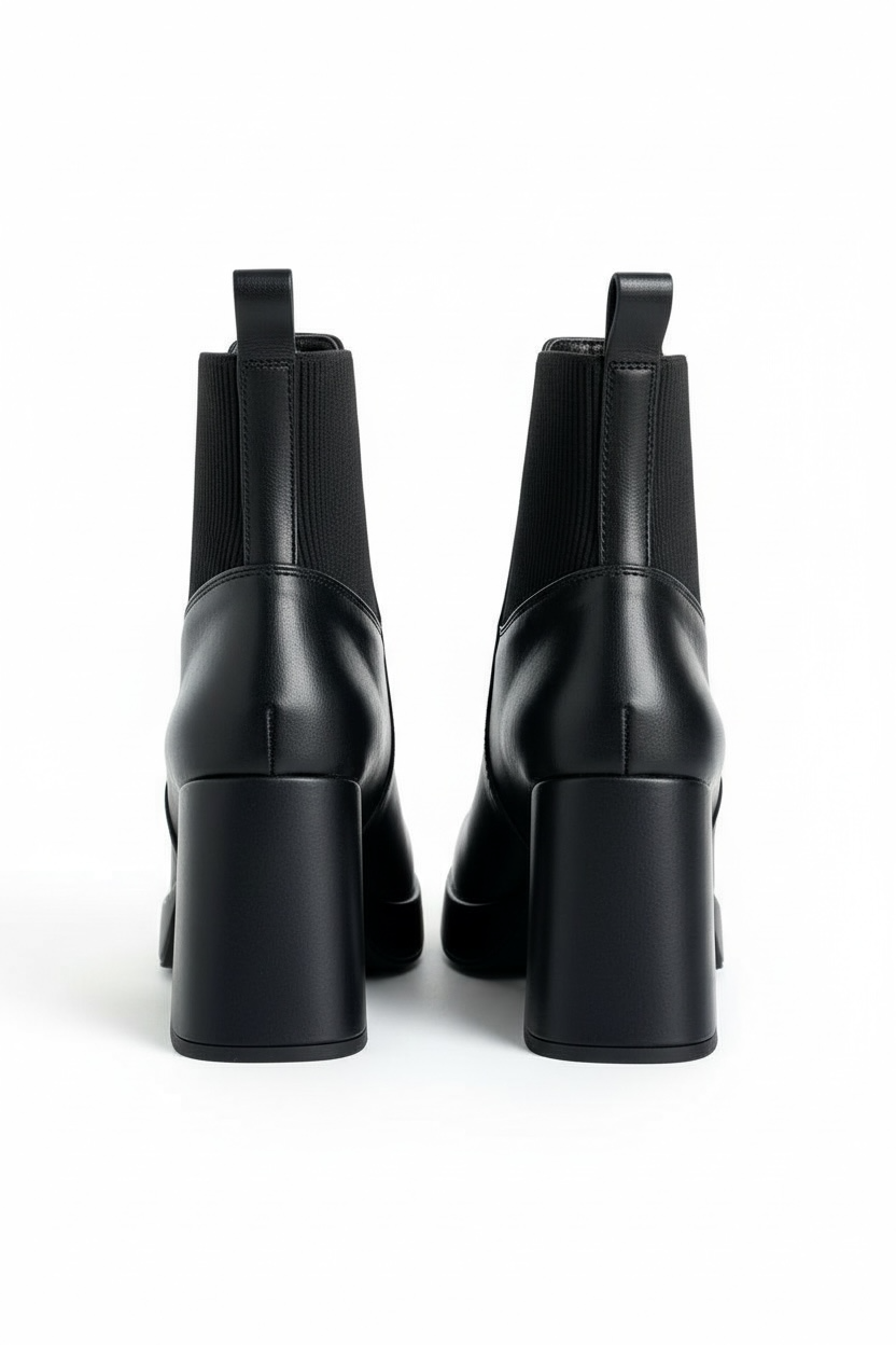 Bota negra chelsea con plataforma 2 cm y tacón bloque 9 cm, punta cuadrada, marca DALALI, tallas 23 a 26