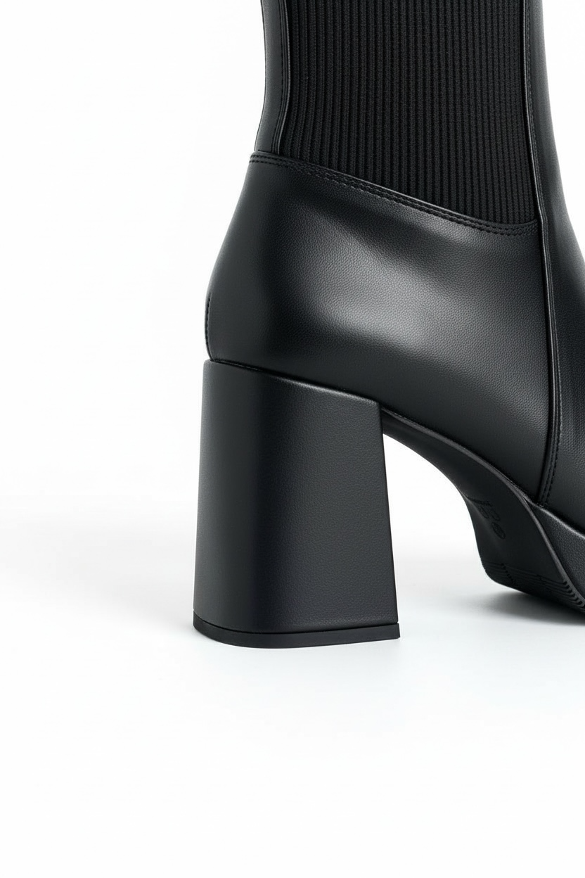 Bota negra chelsea con plataforma 2 cm y tacón bloque 9 cm, punta cuadrada, marca DALALI, tallas 23 a 26