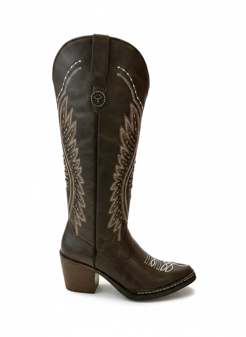 Bota vaquera con bordado  y tacón bloque 6 cm – DALALI 