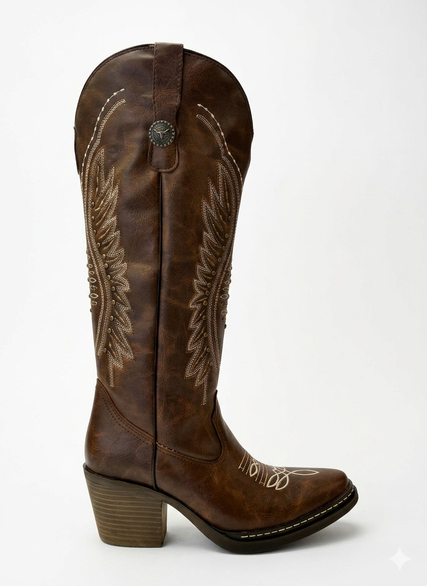 Bota vaquera con bordado  y tacón bloque 6 cm – DALALI 
