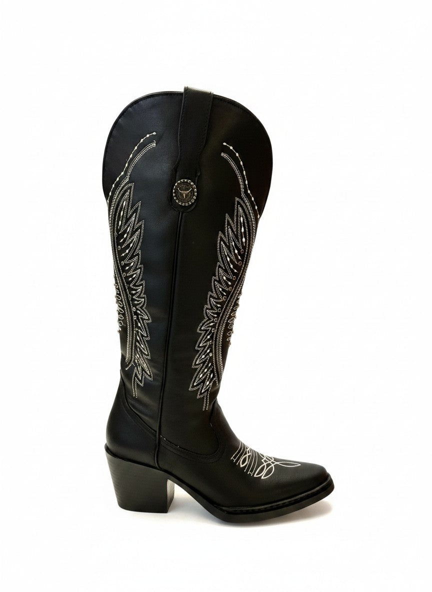 Bota vaquera con bordado  y tacón bloque 6 cm – DALALI 