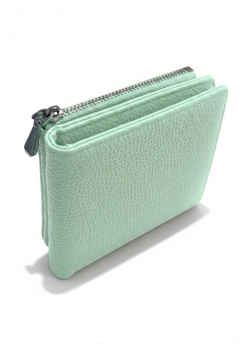Cartera mujer color rojo con zipper plateado, textura pebble y ranuras para tarjetas – DALALI