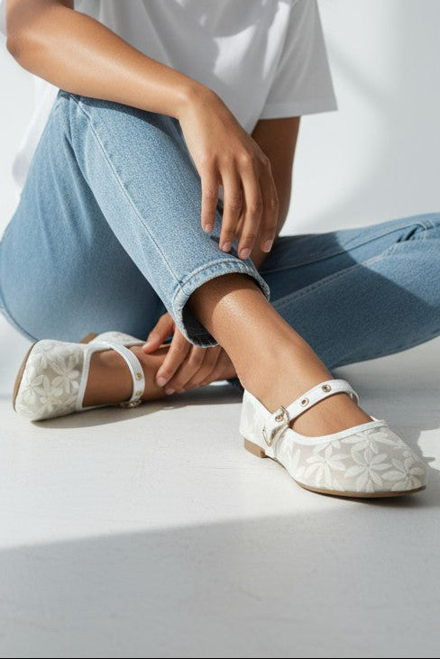 VENECIA – Zapato de piso estilo flat de malla bordada floral